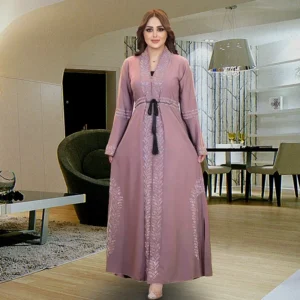 2025 Amazon Muslim Robe Arab Burqa European and American Cross-border Large Size Women's Trumpet Long-sleeved Dress 8840