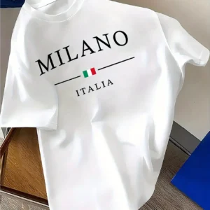 Summer fashion men's T-shirt 100% pure cotton printed casual Milan Italian soft and breathable short-sleeved T-shirt for men