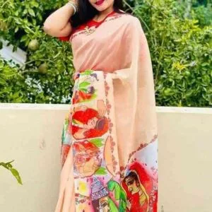 চাঁদনী সিল্ক ডিজিটাল প্রিন্ট শাড়ী